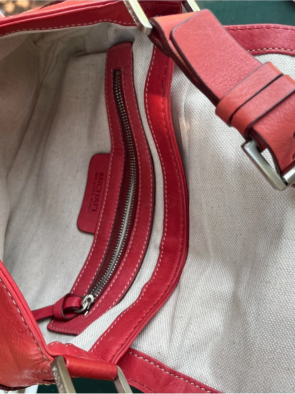 VINTAGE MICHAEL KORS CORAL Leather Shoulder Bag with Buckle Detail